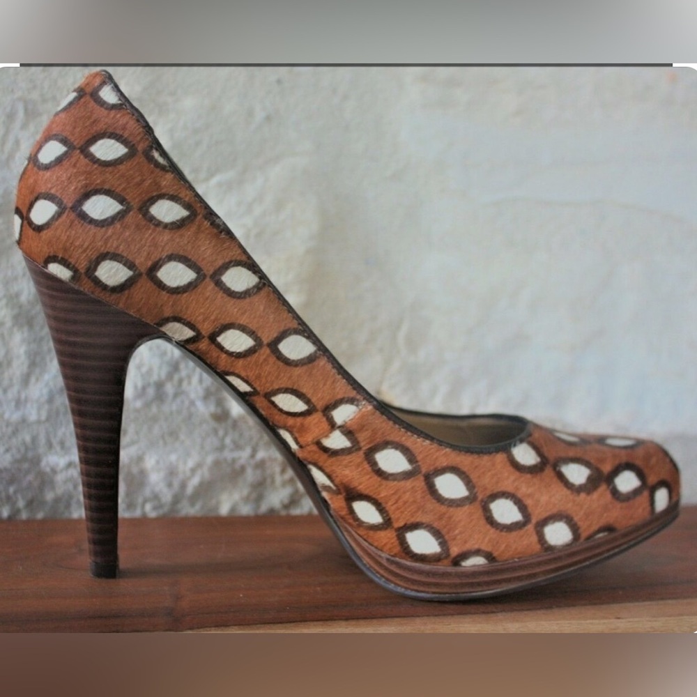 Nine West Rocha Pumps EXOTIC Pony (cow)Hair Leather Platform Stiletto Heels sz 8